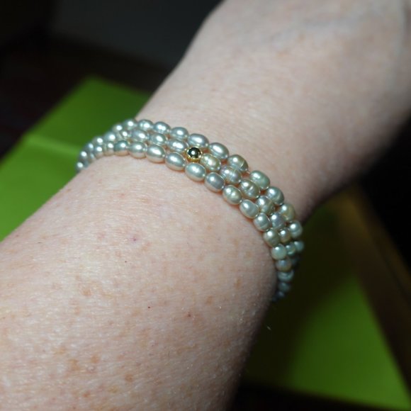 (NWT) Silver Rice Freshwater Bead (3) Bracelets Stack/ Set - Picture 4 of 10